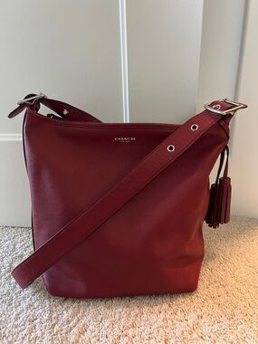 Coach Red Leather Hobo Shoulder Bag with Tassel